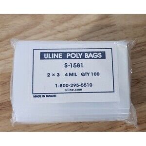 100 Uline S-1581 4 Mil 2"x3" Clear Poly Bags Sleeves NEW
